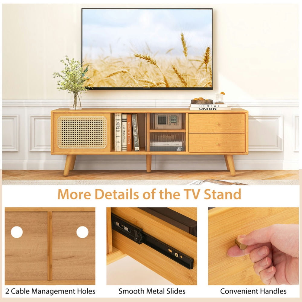 Finihen TV Stand, Entertainment Center, Bamboo TV Stand for TV up to 65 Inch, for Living Room, Natural