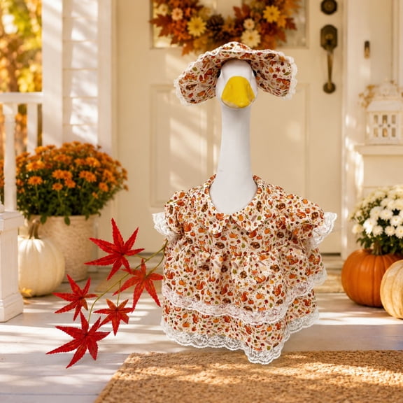 2 Pack, Porch Goose Outfits Goose Clothes 23 Inch Fall Floral Dress Hat Set Halloween Outdoor Decor Seasonal Porch Goose Display, 1 Piece