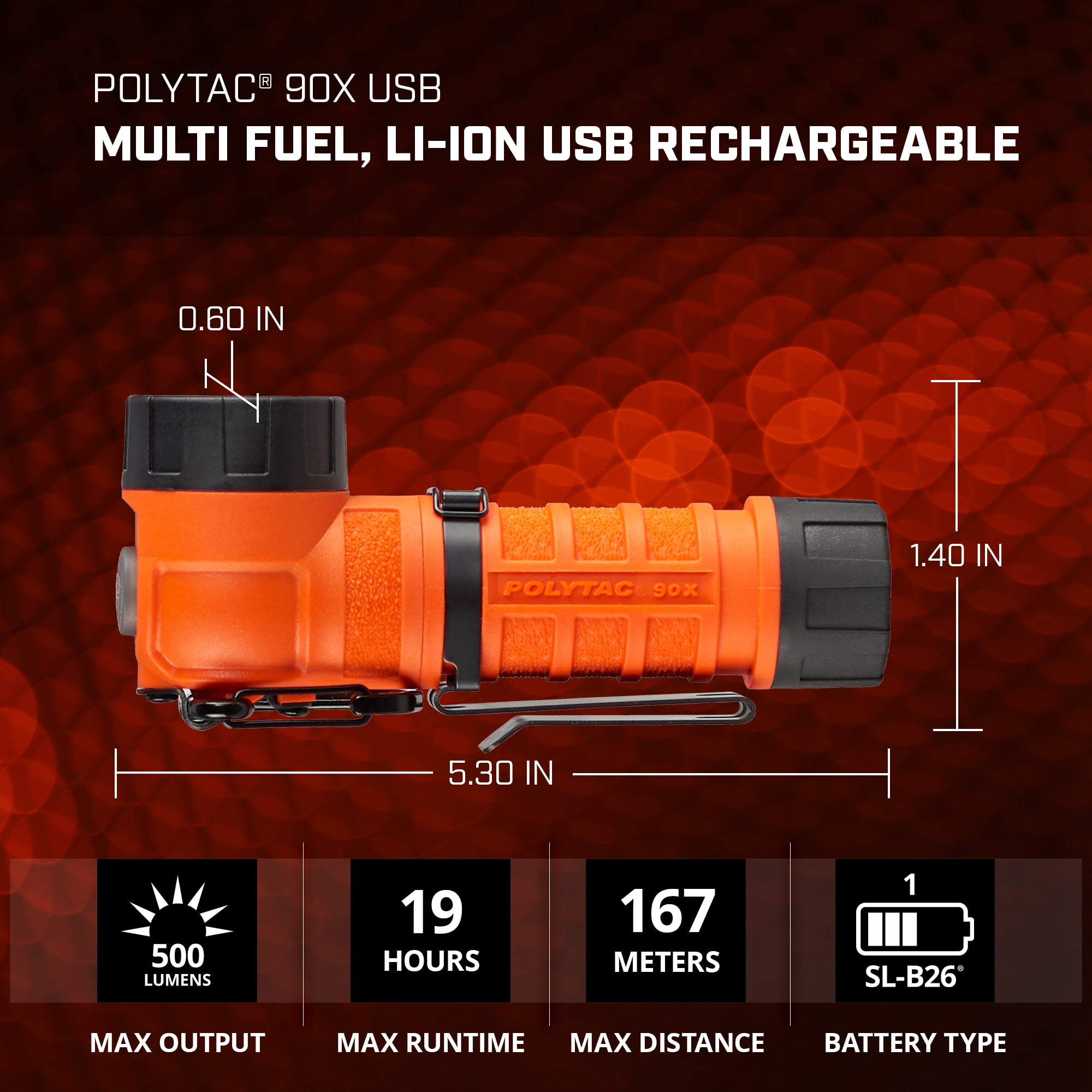 Streamlight PolyTac 90 X USB 500 Lumen Right Angle LED Flashlight, Orange