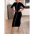 thumbnail image 5 of Womens Black Mid-Length Bodycon Knit Dress With Gold Front Zipper, 5 of 5