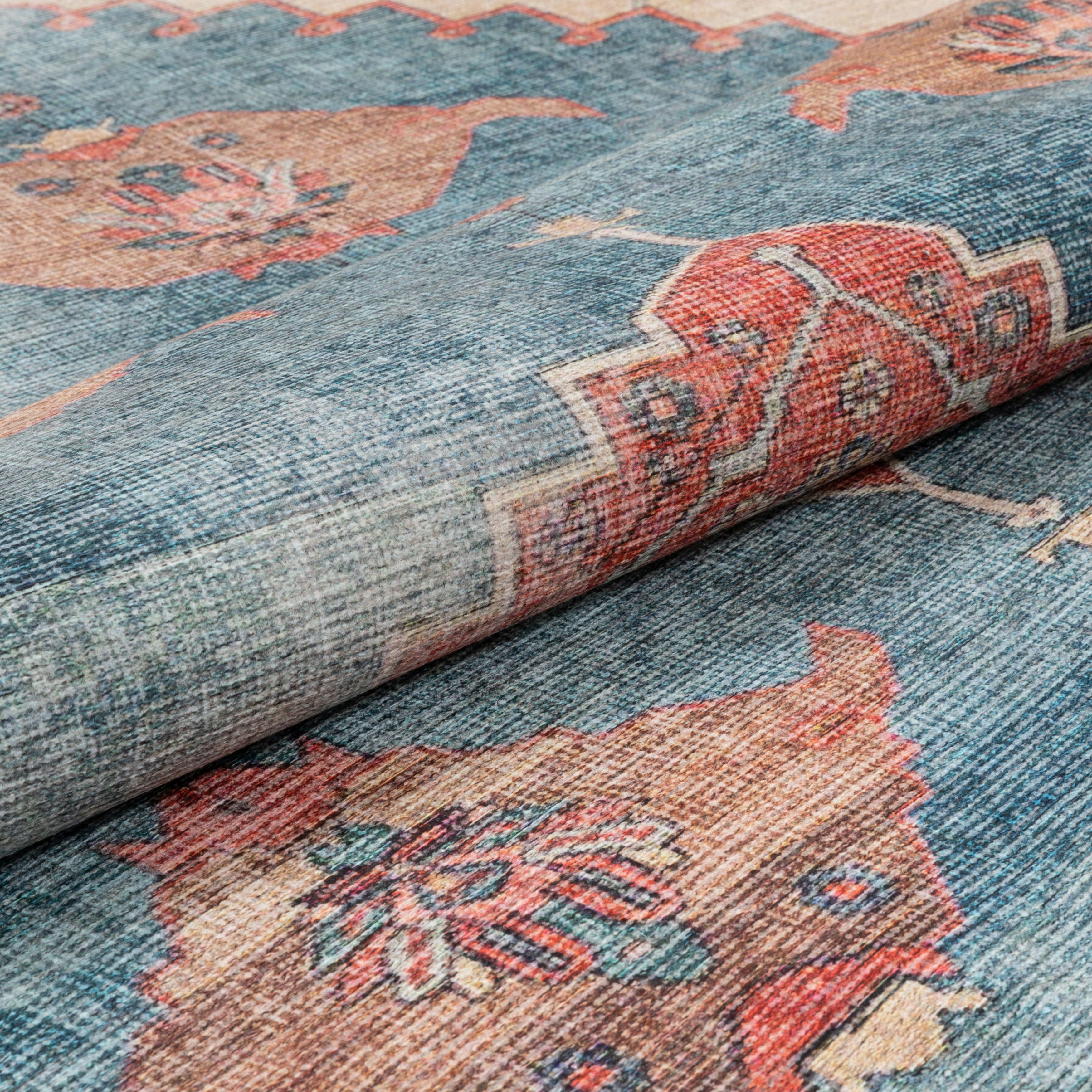 Well Woven Lotus Towne Terra Blue Vintage Medallion Persian 2'7" x 9'10" Runner Machine Washable Flat-Weave Area Rug