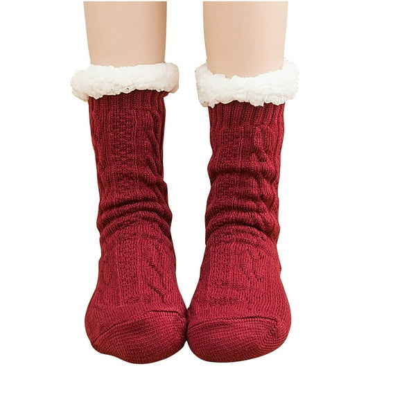 LckLvx Womens Christmas Slipper Socks Comfy Soft Fuzzy Winter Warm Mid Tube Socks Non-Slip Indoor Knit Socks