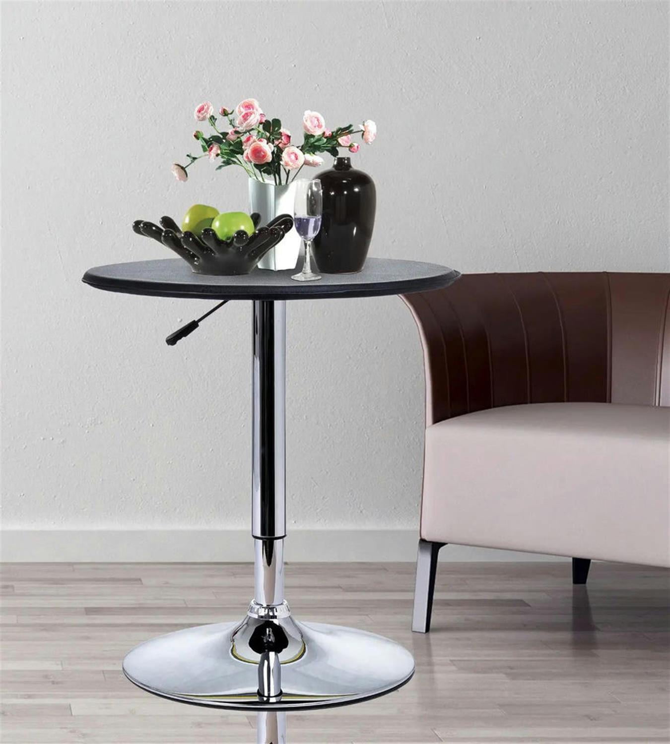 Demi Bonn 36" Outdoor Bistro Tables Faux Leather Chrome Round Pub Table Adjustable Height Cocktail Table Metal Base, Black