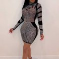 thumbnail image 2 of Women's Sexy Turtleneck Rhinestone Bodycon Dress Long Sleeve Night Club Dress Party Clubwear Birthday Dress for Women, 2 of 5