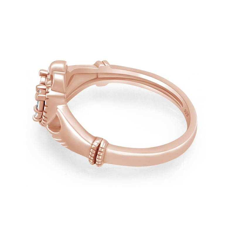 AFFY Round Cut White Natural Diamond Accent Claddagh Ring In 14k