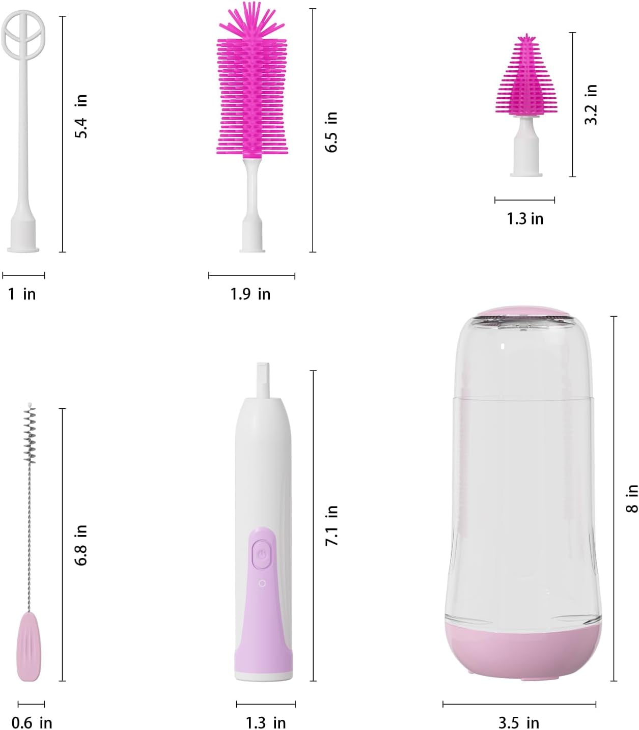 DEA Electric Bottle Brush Cleaner, Portable Baby Bottle Washer, Travel Bottle Cleaner Brush Set with Silicone Bottle & Nipple & Straw Brush(Purple)
