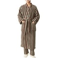 thumbnail image 2 of Bovxnpu Men's Bathrobes Striped Fleece Long Sleeve Robe With Pockets Belt Elastic Waist Pants Sleepwear, 2 of 4