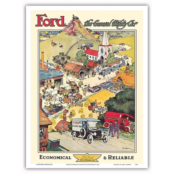 Ford The General Utility Car - Economical & Reliable - Vintage Advertising Poster by Oswald Hamilton Cuningham c.1912 - Master Art Print (Unframed) 9in x 12in
