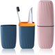 thumbnail image 1 of 2 vasos de viaje para cepillos de dientes, portavasos de lavado portátil, organizador de cepillos de dientes y pasta de dientes para viajes al aire libre, camping, escuela (azul + rosa) JM, 1 of 5