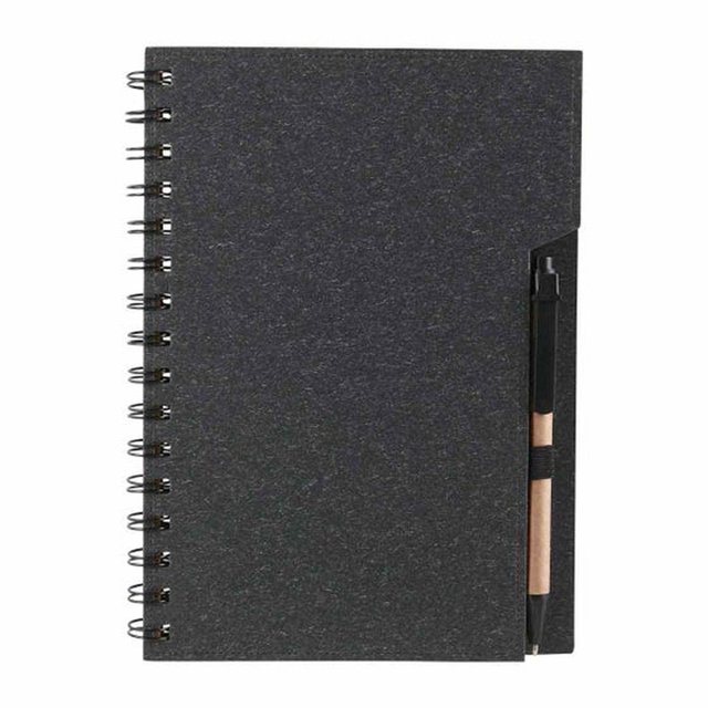Libreta con espiral metálico con bolígrafo ecológico negro 15.4 x 20.9