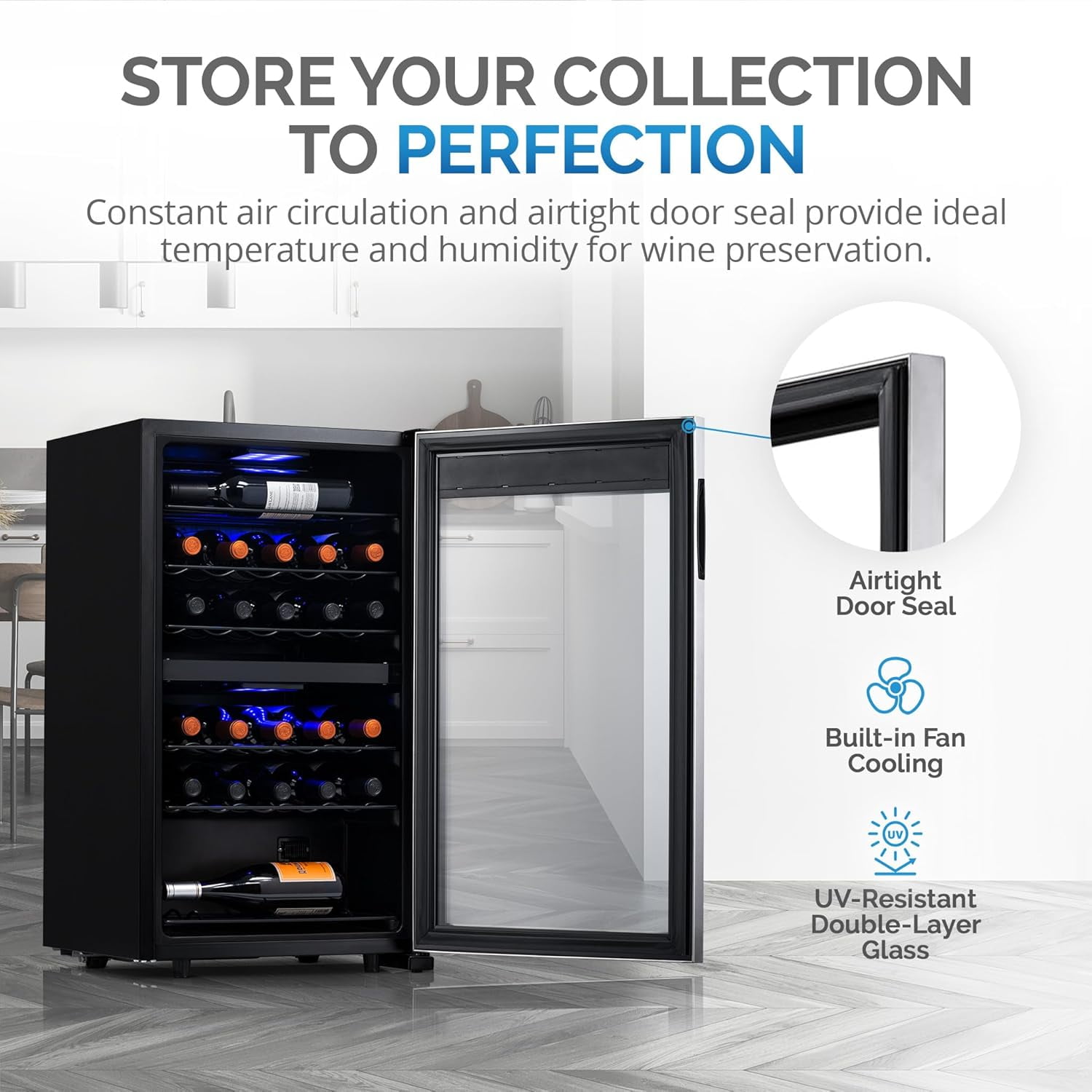 Restored Newair NWC028SS01-RB Dual Zone Wine Fridge with Adjustable Racks, 28 Bottles, Stainless Steel (Refurbished)