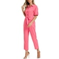 thumbnail image 4 of INSPIRE CHIC Women's Jumpsuit Short Sleeve Collared Button Down Tie Waist Cotton Cargo Jumpsuit XL Watermelon Red, 4 of 5