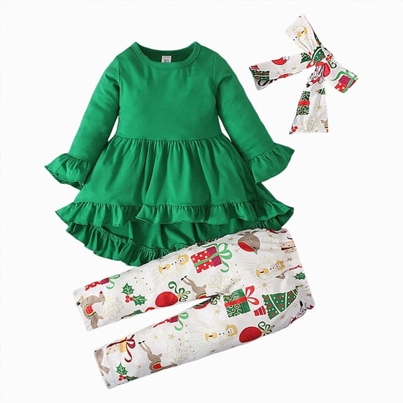 NOLDARES Baby Girl Clothes Toddler Girl Fall Outfit Long Sleeve Ruffle Shirt Cute Pant Clothing Sets(Green,5-6 Y)