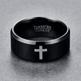 thumbnail image 3 of 10mm Men's Black Tungsten Wedding Band Rings Laser Cross Pattern Beveled Edge Polished Finish Comfort Fit Size 7-12, 3 of 6