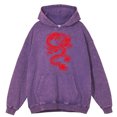 thumbnail image 5 of Sudadera con capucha vintage desgastada con estampado de dragón rojo personalizado para hombre, jersey holgado a la moda, 100 % algodón, ropa de hip hop, 5 of 5