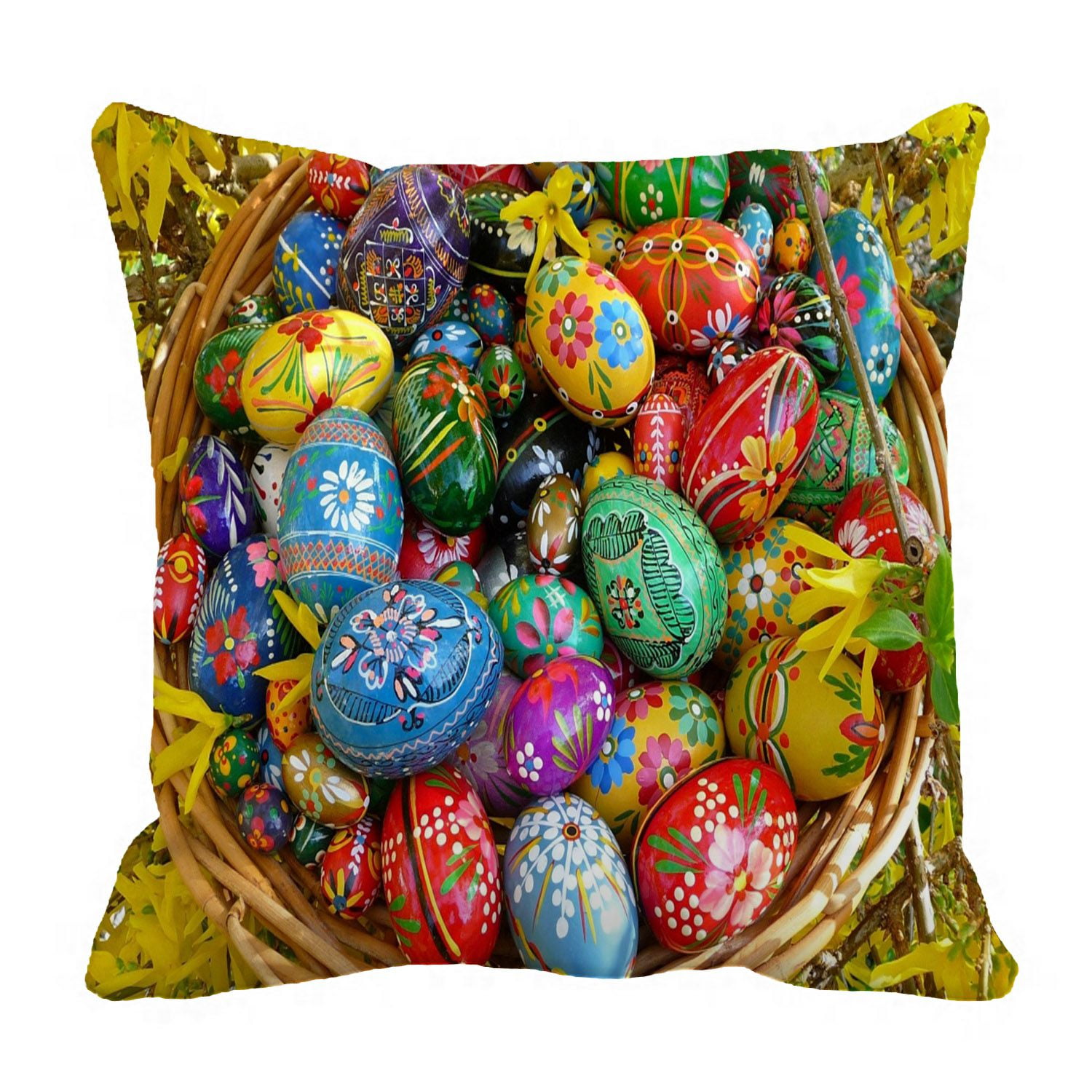 ZKGK Happy Easter Colorful Eggs Pillowcase Home Decor Pillow Cover Case Cushion Two Sides 20x20