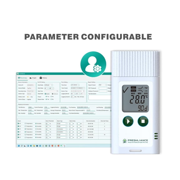 Freshliance USB Temperature Data Logger Recorder, Configurable LCD Digital Refrigerator Thermometer with PDF or CSV Report, Reuseable Temperature Monitor for 35000 Points, Tagplus-T