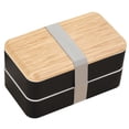 thumbnail image 3 of Double-Layer Japanese Style Bento Box with Natural Bamboo Lid (Serving as Plate/Tray/Cutting Board), Stackable Compartments, Food-Grade PP Material, Includes Matching Polyester Insulation Bag,, 3 of 7