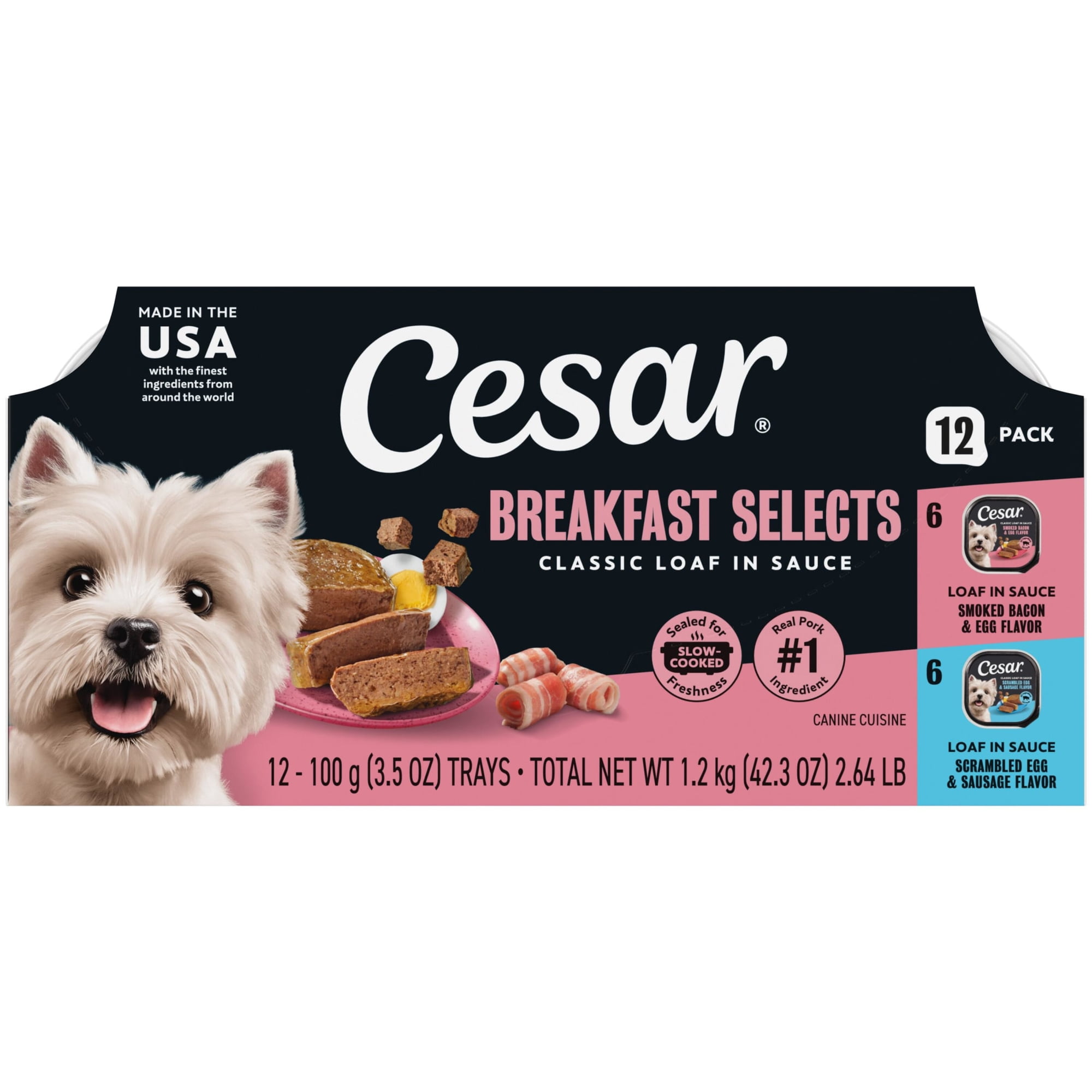 Cesar Loaf in Sauce Breakfast Flavors Adult Wet Dog Food Variety Pack, 3.5 oz Trays, 12 Ct.