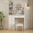 thumbnail image 1 of MONSLIPA Makeup Desk, Vanity Set with Round Mirror & Lights, Dressing Table with 5 Drawers and Cushioned Stool, 1 of 9