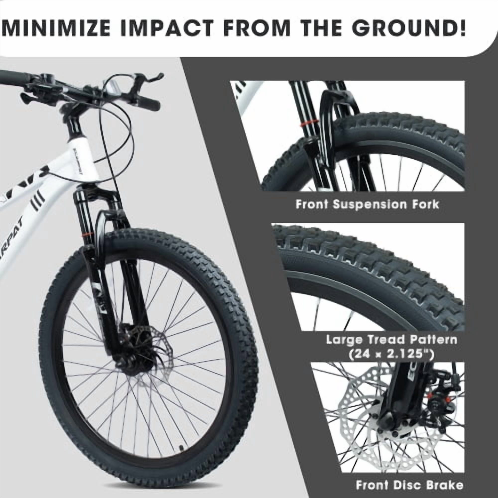 Harmie Mountain Bike 21 Speed Precision Shifting for All Terrains Dual Disc Brakes for Reliable Stopping Power Adult Riders Mountain Bicycle White Front Suspension 24 Inch Steel Frame 21 Speed
