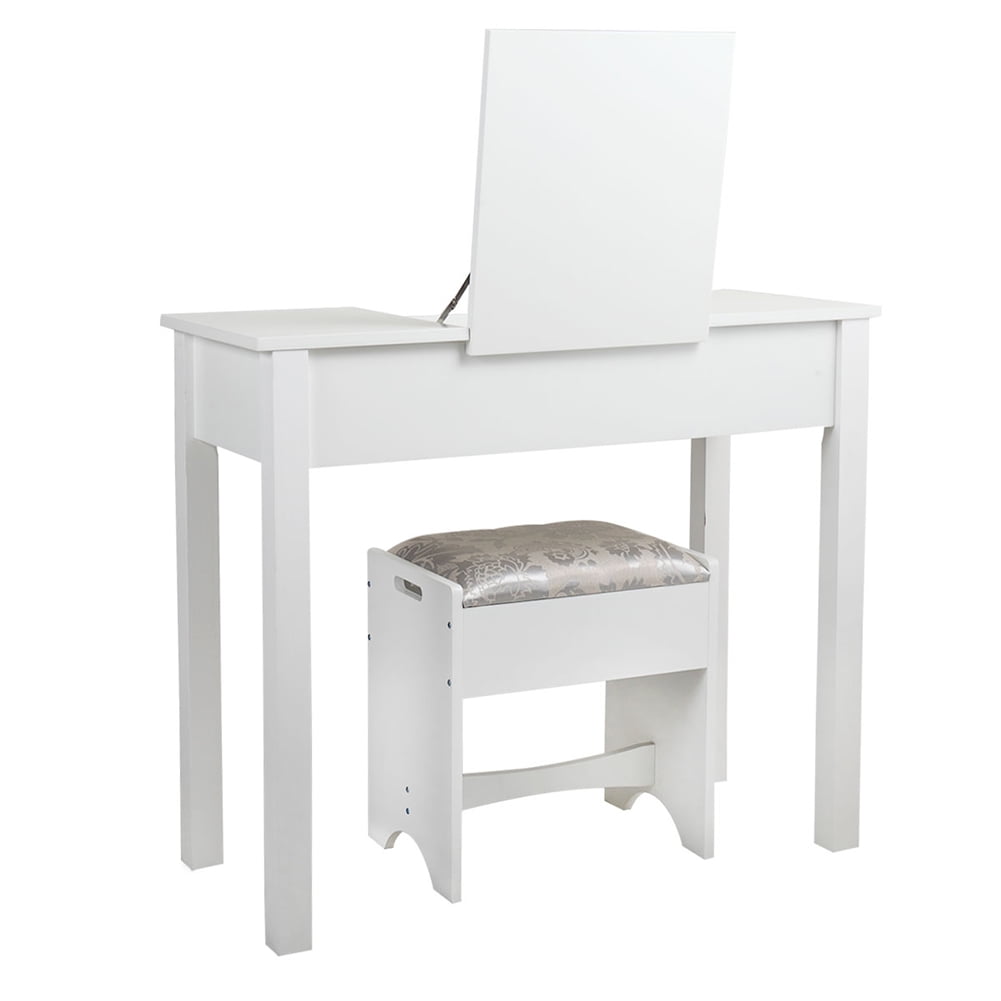 Kadyn Makeup Vanity Set, Vanity Desk with Flip Top Mirror Makeup and 2 Drawers Cushioned Stool 3 Removable Organizers, White
