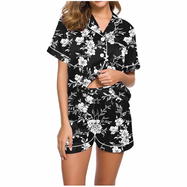Conjunto de Verano para las Mujeres, Estampado Cuello de Manga Corta Y Pantalones Cortos, Moda Casual de Dos Piezas