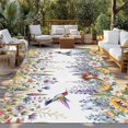 thumbnail image 2 of Watercolor Floral Outdoor Rug for Patio/Deck/Porch, Non-Slip Large Area Rug 6 x 9 Ft, Spring Daisy Sunflowers Wisteria Hummingbird Indoor Outdoor Rugs Washable Area Rugs, Camping Rug Carpet Runner, 2 of 8