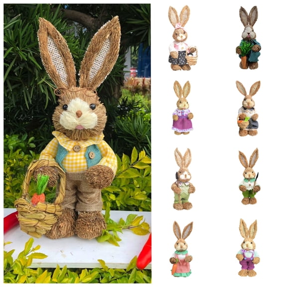 14 Inch Easter Handcrafted Straw Bunny Ornament Rabbit Decoration for Farmhouse Porch and Lawn Decor Springtime Holiday Party Centerpiece