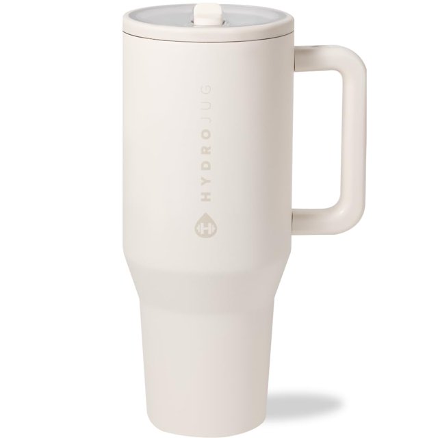 HydroJug Traveler - Bouteille d'Eau 40 oz avec Poignée et Paille Rabattable - s'Adapte au Porte-Gobelet, Gobelet Réutilisable Isolé en Acier Inoxydable et Base en Caoutchouc - Cadeaux pour Femmes Etamp