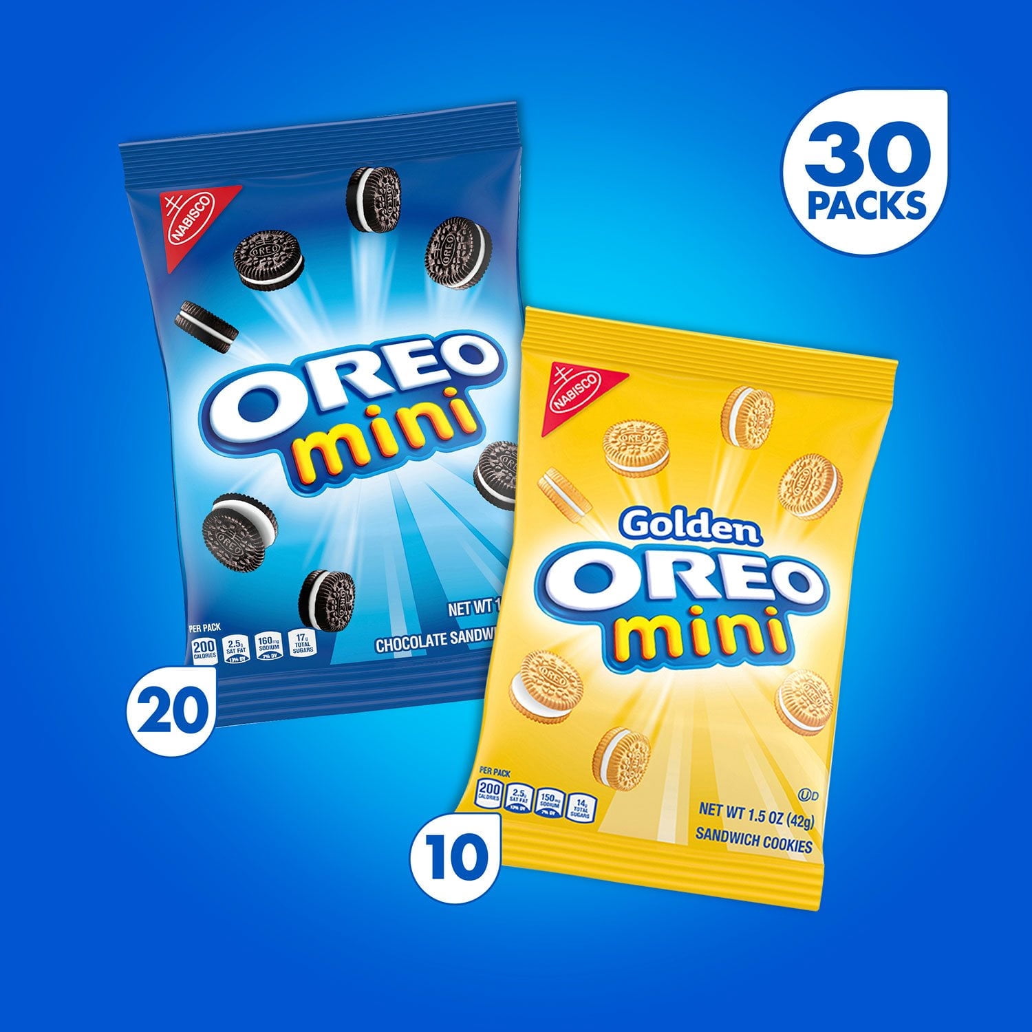 OREO Mini Mix Variety Pack Sandwich Cookies, 1.5 oz., 30 Pack With White Bowl By OMA