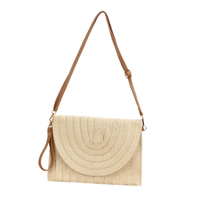 Bolso cruzado tejido de paja retro Bolso bandolera de hombro para mujer Viajes en la playa Beige Yuyangstore mujeres bolsos de hombro de paja