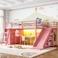 thumbnail image 5 of Leumius Twin Size Metal Loft Bed with Slide & Ladder, Metal Loft Bed with Storage Drawers and Hanging Area, LED Lights,Pink, 5 of 17