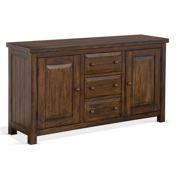 Pemberly Row 66" Farmhouse Wood Buffet in Medium Brown