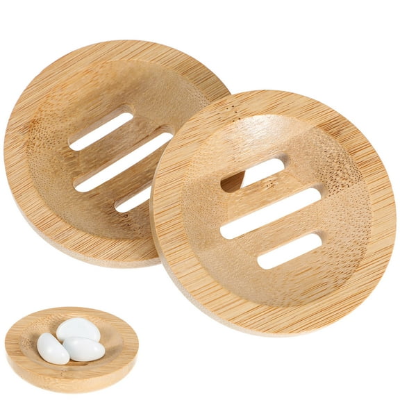 Raindrops Wooden Round Soap Dish Holder for Bathtub 2Pcs