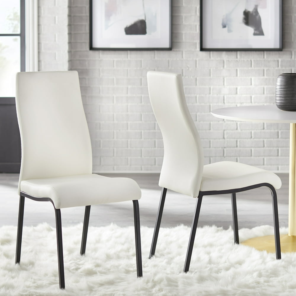 TMS Nora Upholstered Modern Dining Chair, Set of 2, White with Black