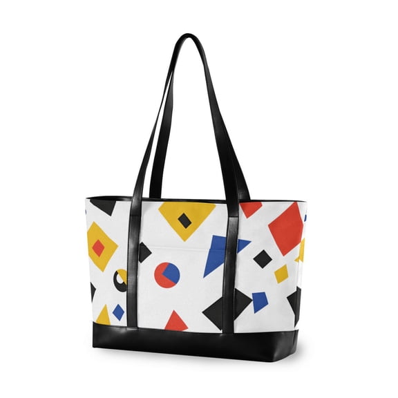FORMRS Canvas Laptop Tote Bag for Women with 15.6" Computer Compartments Shoulder Handbag, Black Simple Shapes