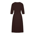 thumbnail image 5 of Mifsaly Women Summer Dresses Crewneck 3/4 Sleeve Elegant Linen Dresses with Belt Loose Tunic Dressy Casual Lightweight Vacation Beach Outfits Coffee M, 5 of 8