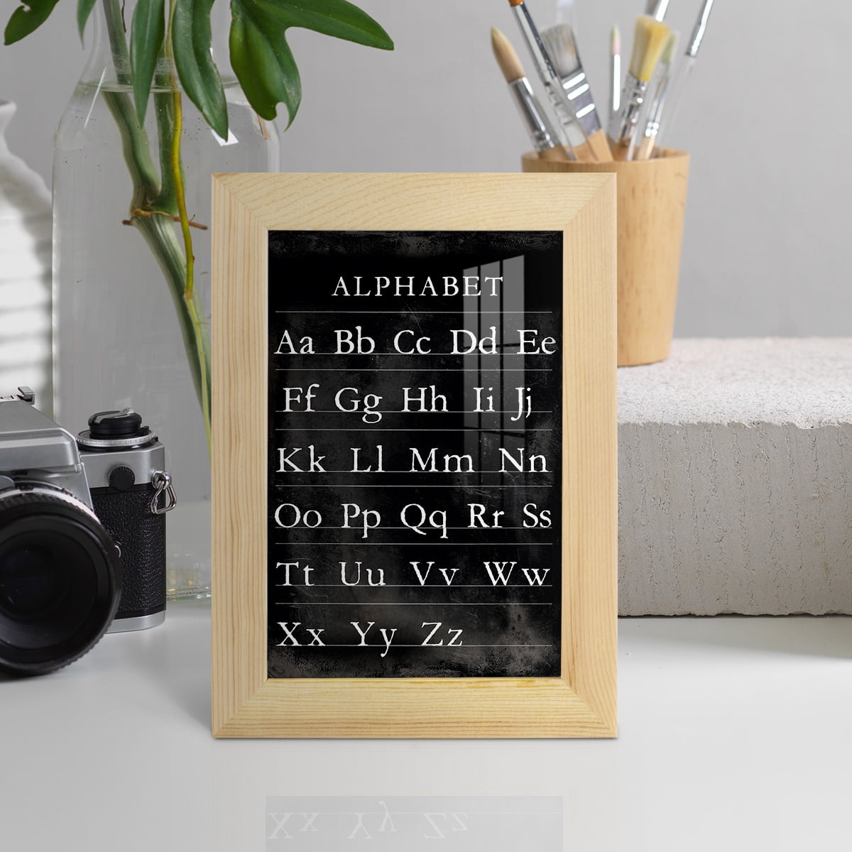 Alphabet Chart - Framed Print w/glass - Natural Wood