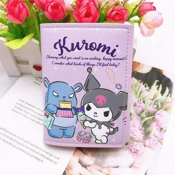 Portefeuille Sanrio pour Femmes Hello Kitty Kuromi Motif Kawaii Portefeuille Court Mode PU Multifonction Porte-Monnaie Pochette pour Filles