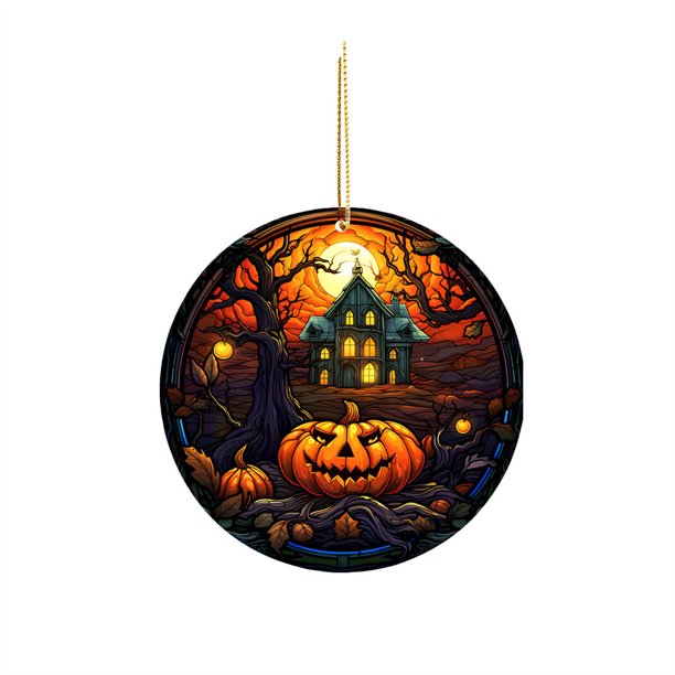 Uuiauoio Halloween Ornament,Halloween Themed and Decoration ,Round Acrylic Hanging Decoration Ghost Festival Party Doorplate Hanging Decoration