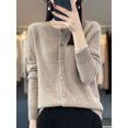 thumbnail image 3 of Cárdigan de manga larga 2024, nuevo suéter de moda para mujer, 100 % lana merino, camisetas, jerseys, prendas de punto con cuello redondo, ropa de primavera y otoño para mujer, 3 of 5