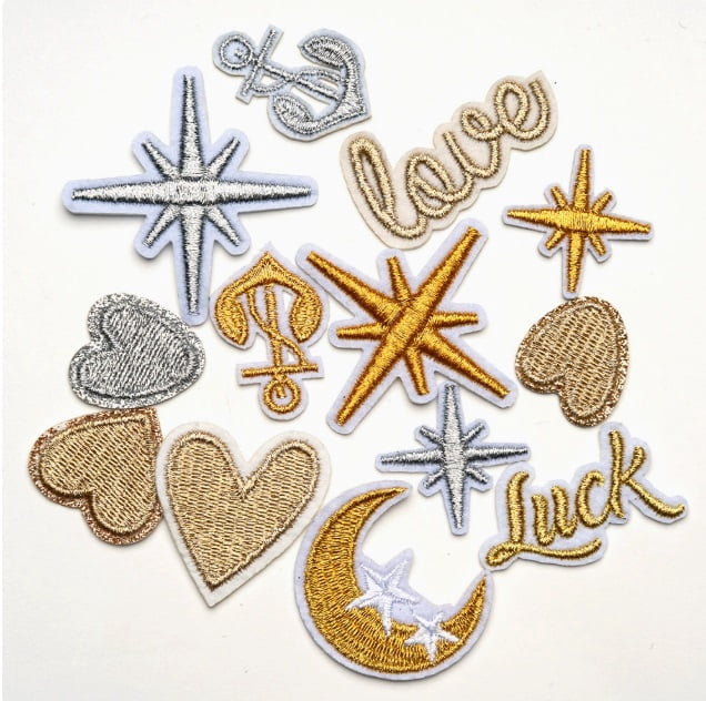 4 pack computer embroidery embroidery gold thread silver thread stars and moon cloth stickers English letters love clothing patches