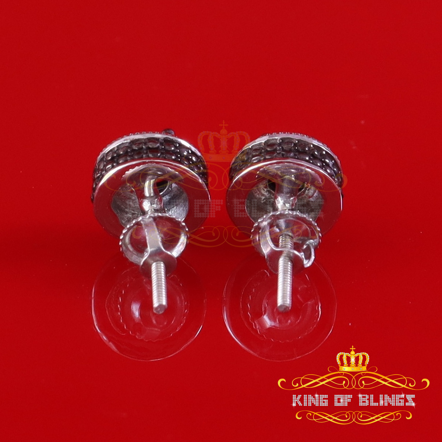 King of Bling's 0.75ct Black Diamond 925 Silver White for Men's/Womens Stud Round Halo Earrings