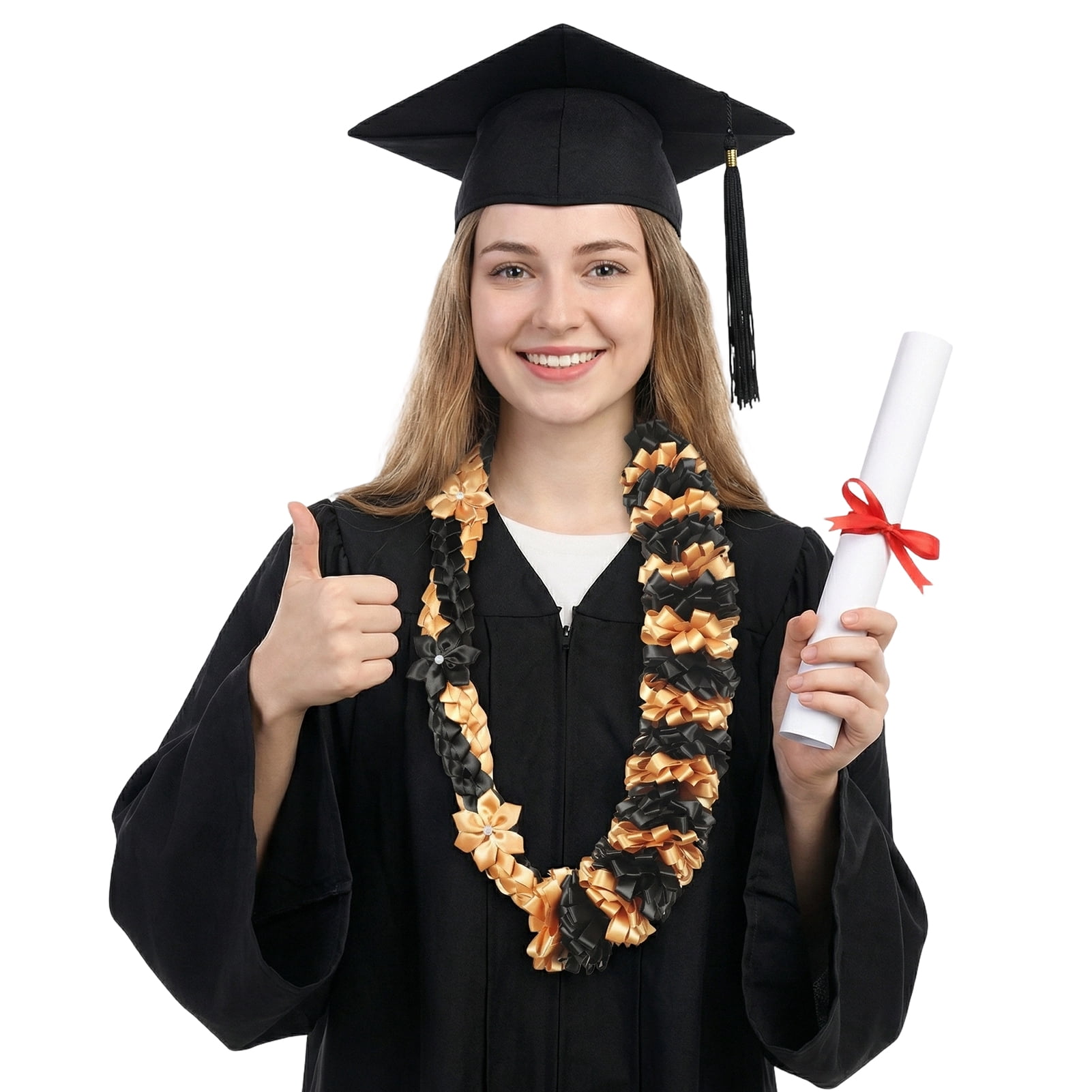 Kicpot Graduation Leis Class of 2026 Grad Ribbon Leis Double Braided Necklace Hawaiian Flower Garland with Metal Graduation Cap Hanging Keepsake Ornament for Him Her Graduation Party Decorations