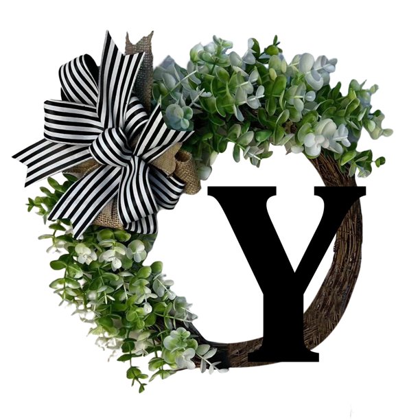 Corona Fdelink con apellido único, corona para puerta de entrada durante todo el año con lazo, letrero de bienvenida, guirnalda creativa de 26 letras de granja para puerta de entrada, primavera,