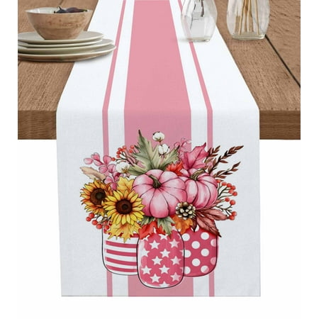 Table Runners 120 Inches Long Dress Scarves Pink Pumpkin Farmhouse Coffee/Dining/Kitchen Table Runner for Living Room Fall Thanksgiving Sunflower Floral Striped 13x120 Inch