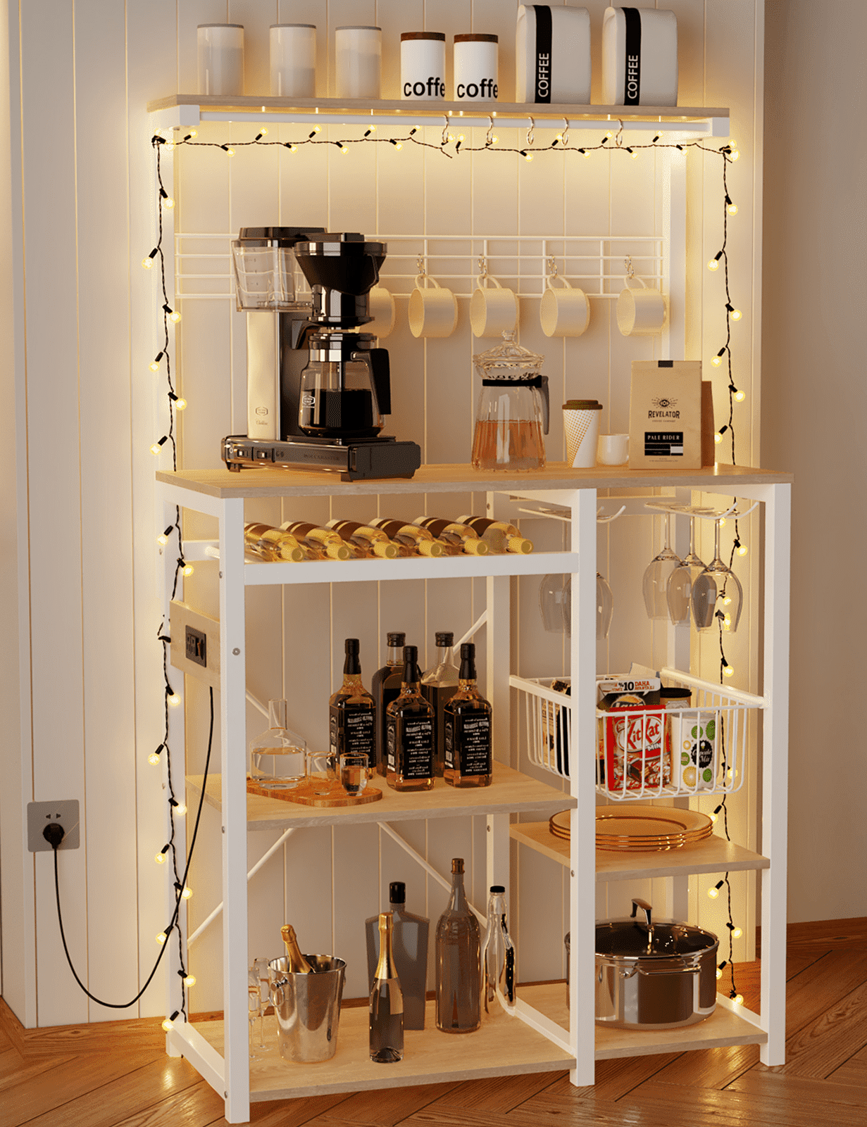 Pantry Cart Microwave Stand with Storage, Behost 60"Coffee Bar Station Kitchen Island Baker Rack for Kitchen,White