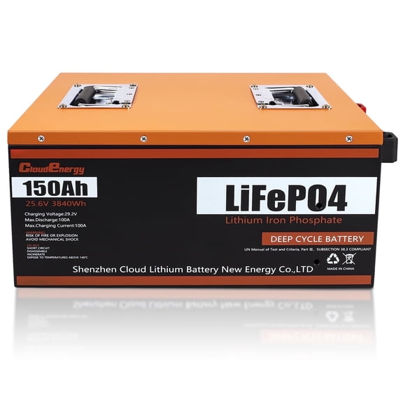Cloudenergy 24V 150Ah LiFePO4 Deep Cycle Lithium Battery with 100A Bms, 3.84kWh, for Solar System, RV, Marine, Backup