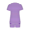 thumbnail image 4 of Fashion 2 Piece Outfits for Women Striped Casual Home Two-piece V-neck Top With Pocket Shorts Set, 4 of 6